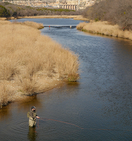 Fly angler below the Morris Sheppard Dam Brazos River