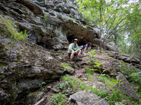 Mark and Willow at Rock shelter on River trail Colorado Bend SP