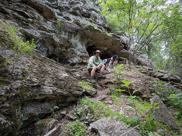 Mark and Willow at Rock shelter on River trail Colorado Bend SP