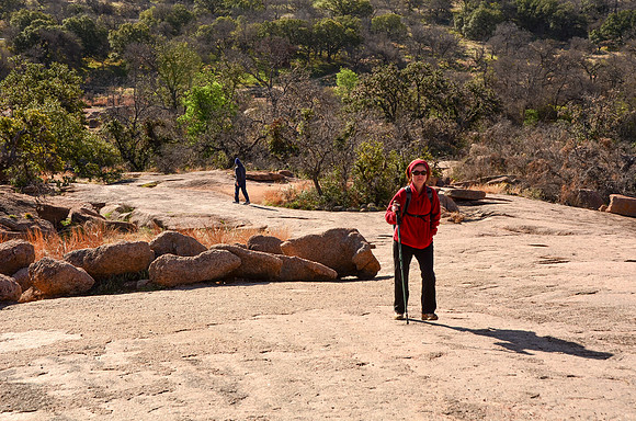 Karen hiking the  Summit Trail at Enchanted Rock State Natural a