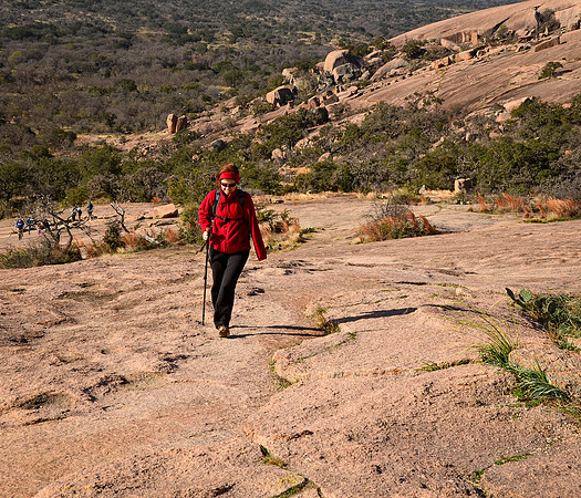 Karen hiking the  Summit Trail at Enchanted Rock State Natural a