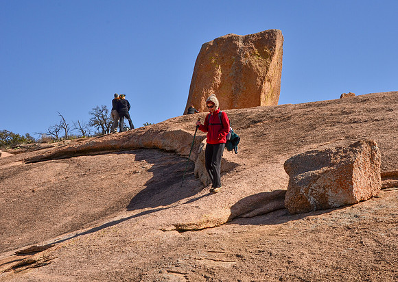Karen hiking the  Summit Trail at Enchanted Rock State Natural a