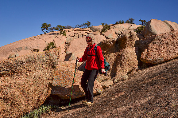 Karen hiking the  Summit Trail at Enchanted Rock State Natural a
