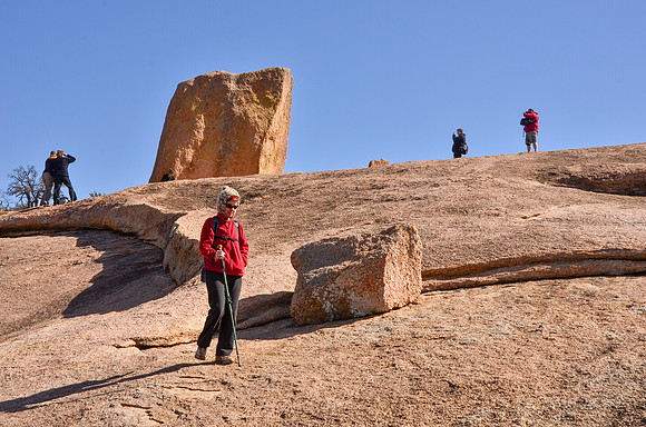Karen hiking the  Summit Trail at Enchanted Rock State Natural a