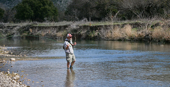 Wading Fly Angler on South Llano River TX